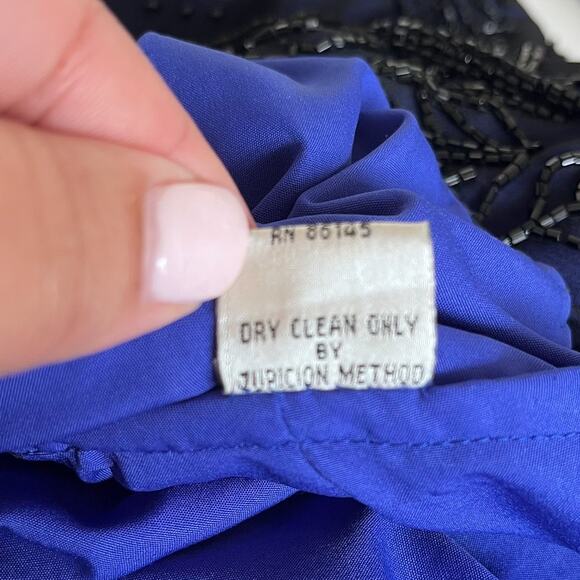 VTG 90s Y2K Whimsigoth Fairy Silk Beaded Maxi Dress Size XS Black Blue Sheer - Picture 12 of 16